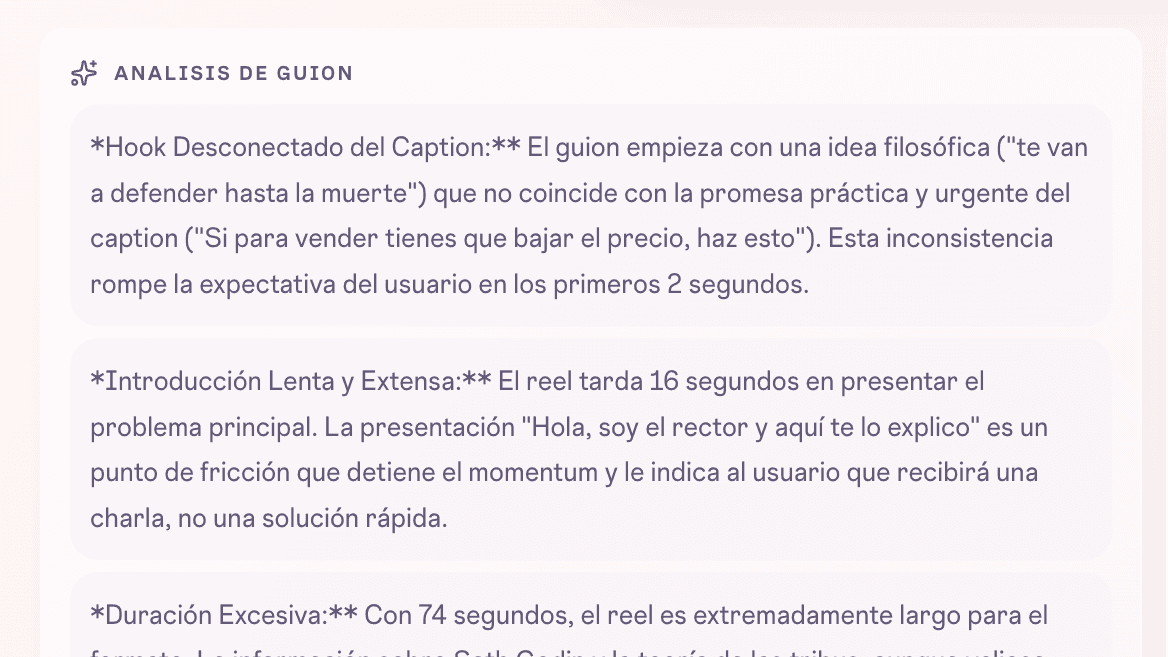 Análisis visual de ReelBoost para detectar pérdida de atención en un reel.