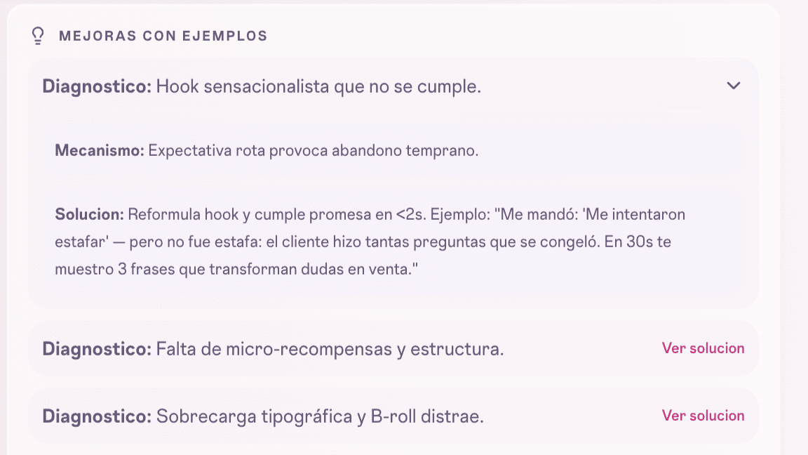 Checklist de mejoras accionables para aplicar en el siguiente reel.